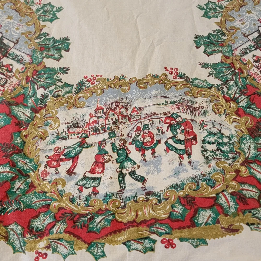 Bardwil Linens Dickens Christmas Fabric Tablecloth 52